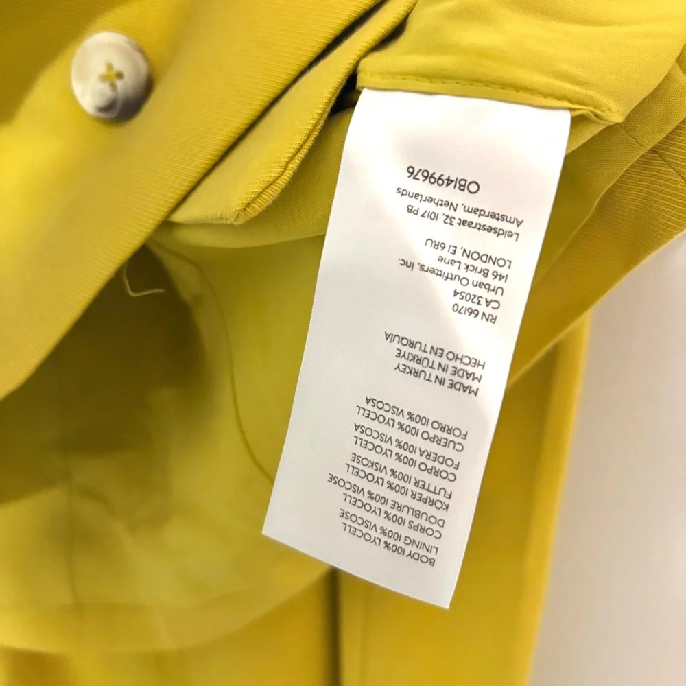 Free People Gabbie Vest Suit Set Bitter Oil Yellow Mid Rise Pant NEW Size 12 NWT